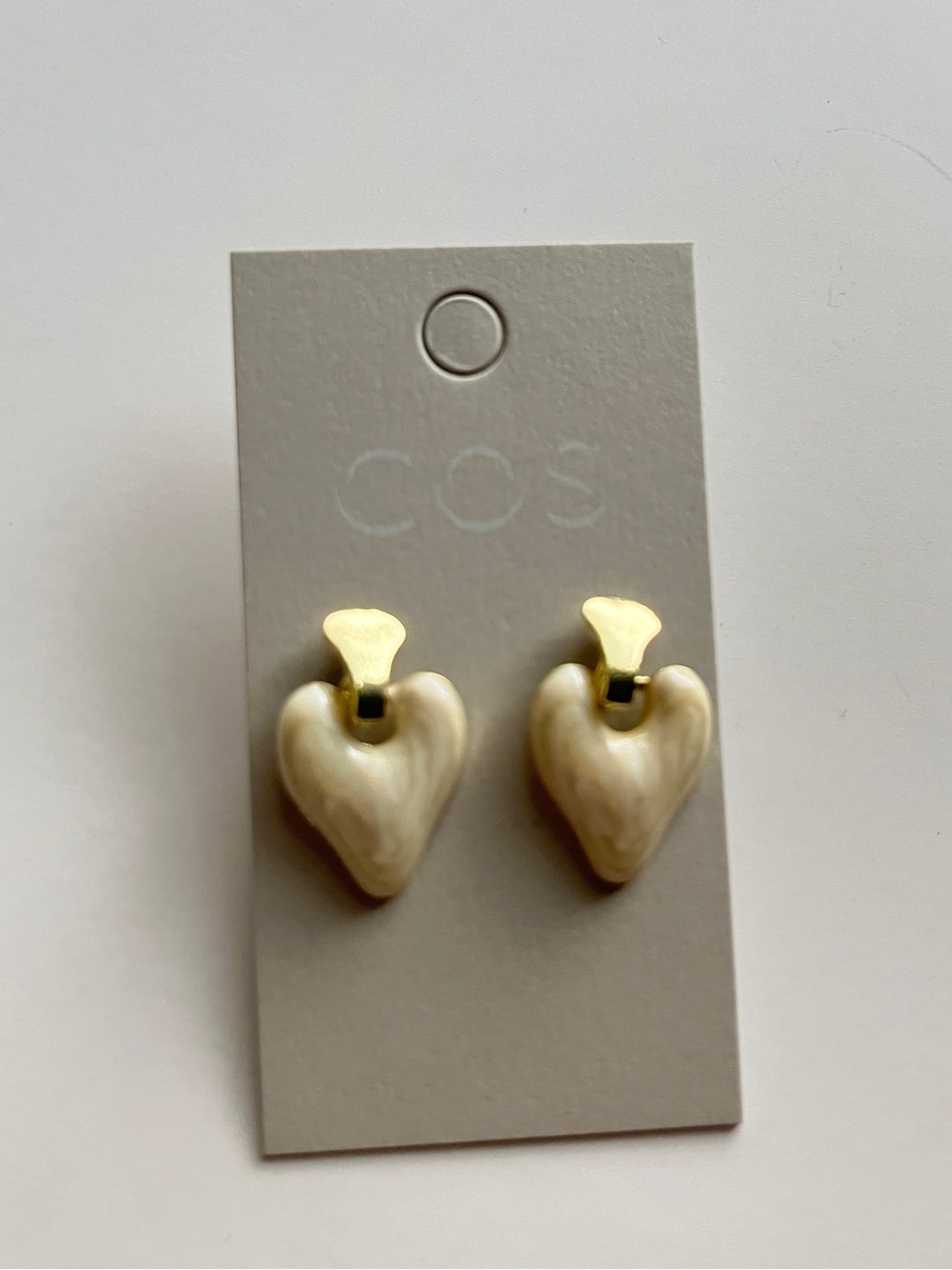 COS Gold-Accent Cream Heart Drop Earrings